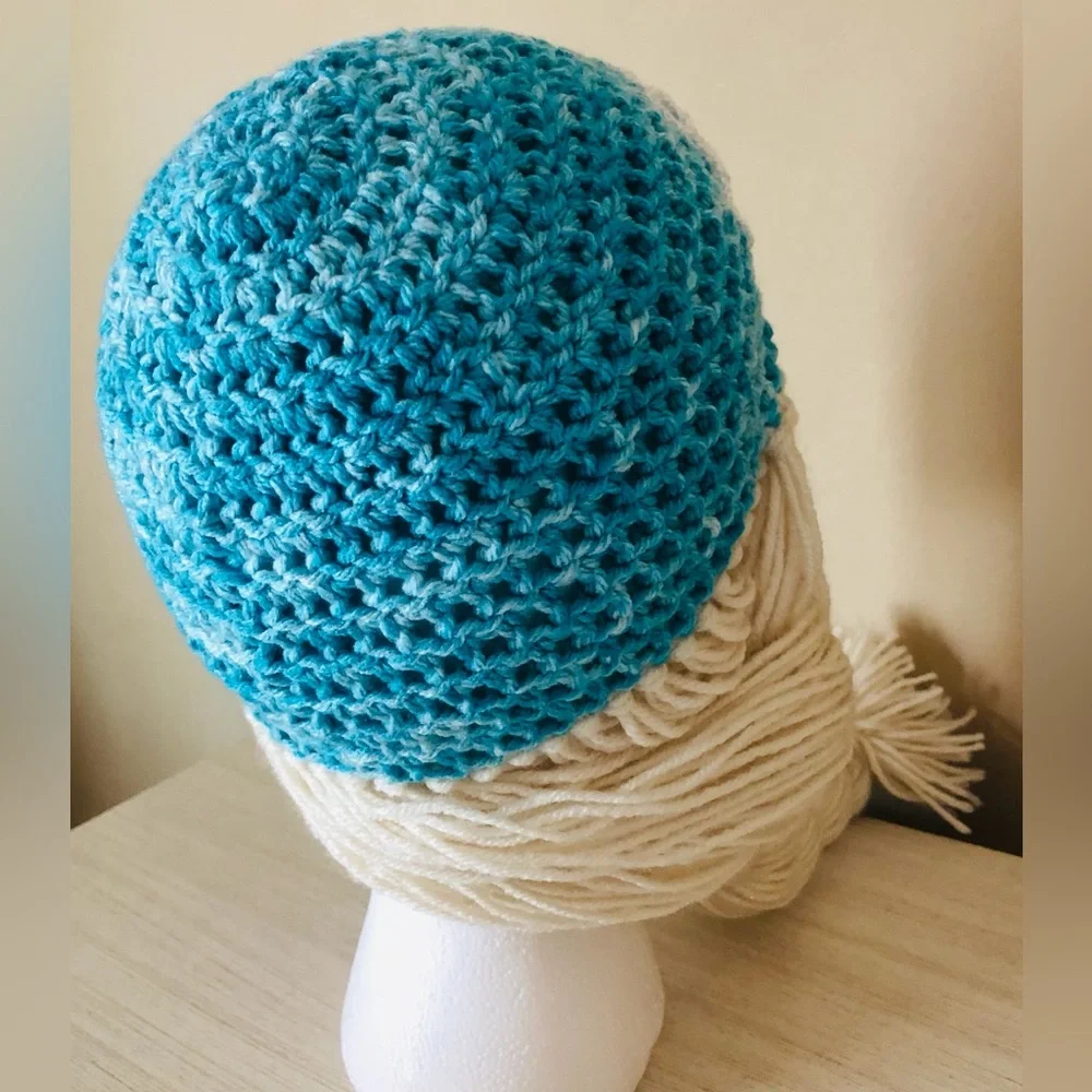 Handmade Crochet Elsa-Inspired Hat – Blue Snowflake Beanie‎ with Long Yarn Braid